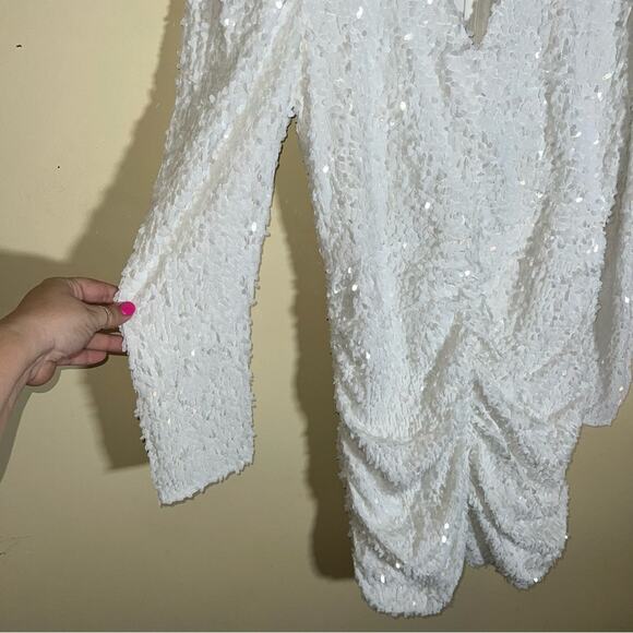 NWT ANTHROPOLOGIE Forever That Girl all sequin bridal rouched mini dress S - Picture 8 of 10